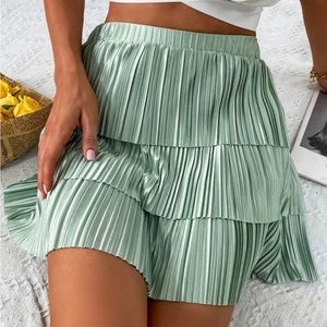 Solid Plisse Satin Layered Hem Skirt